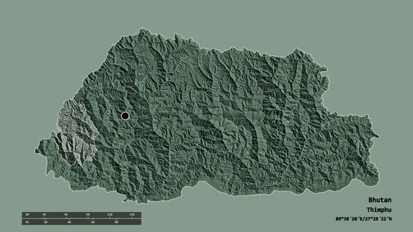 Forma Dessaturada Butão Com Sua Capital Principal Divisão Regional Área — Fotografia de Stock