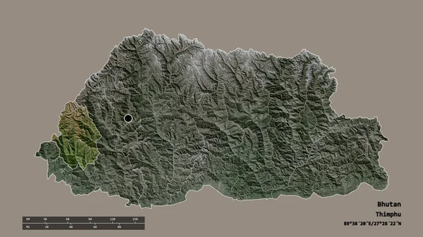 Forma Dessaturada Butão Com Sua Capital Principal Divisão Regional Área — Fotografia de Stock