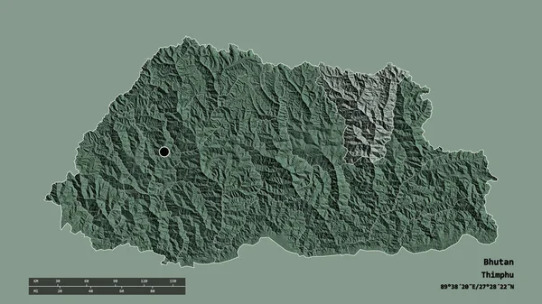 Forma Dessaturada Butão Com Sua Capital Principal Divisão Regional Área — Fotografia de Stock