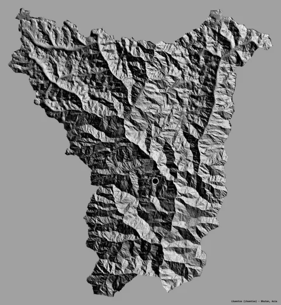 不丹地区的Lhuentse形状 其首都以纯色背景隔离 Bilevel高程图 3D渲染 — 图库照片