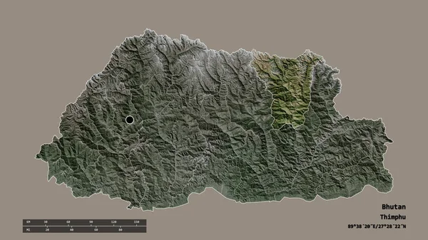 Forma Dessaturada Butão Com Sua Capital Principal Divisão Regional Área — Fotografia de Stock