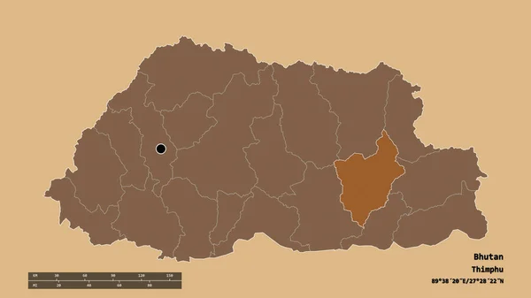 Forma Dessaturada Butão Com Sua Capital Principal Divisão Regional Área — Fotografia de Stock