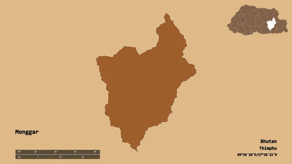Forma Monggar Distrito Bután Con Capital Aislada Sobre Fondo Sólido —  Fotos de Stock