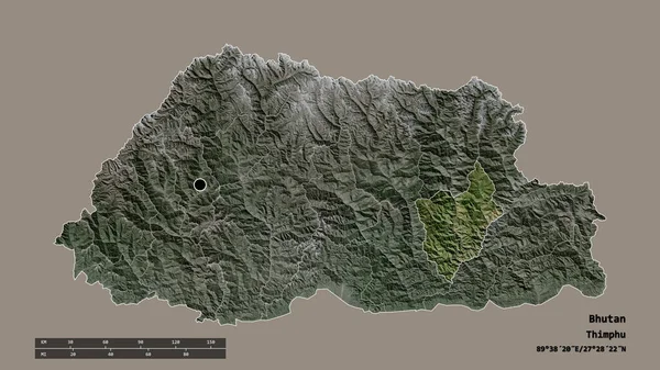 Forma Dessaturada Butão Com Sua Capital Principal Divisão Regional Área — Fotografia de Stock