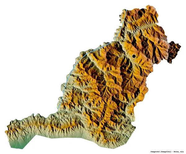 Tvar Pemagatshel Okres Bhútán Hlavním Městem Izolovaným Bílém Pozadí Topografická — Stock fotografie