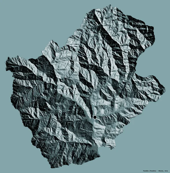 ブータン地方のプナカの形で その首都はしっかりとした色の背景に隔離されています 色の標高マップ 3Dレンダリング — ストック写真