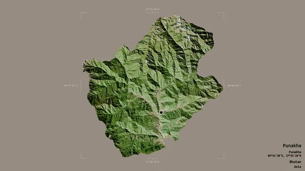 Oblast Punakha Okres Bhútán Izolovaná Pevném Pozadí Georeferencované Hraniční Oblasti — Stock fotografie