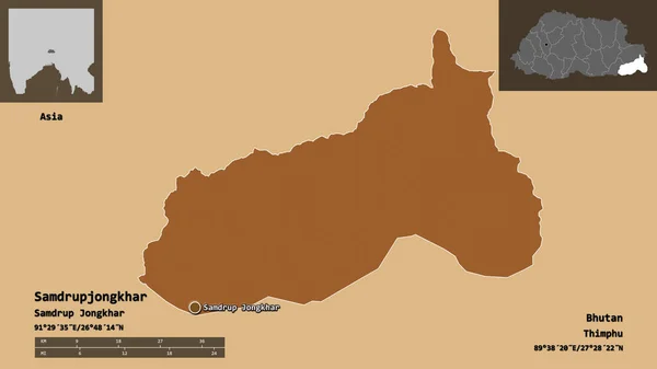 Forma Samdrupjongkhar Distrito Bután Capital Escala Distancia Vistas Previas Etiquetas — Foto de Stock