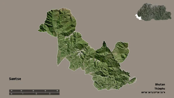 Shape Samtse District Bhutan Its Capital Isolated Solid Background Distance — Stock Photo, Image