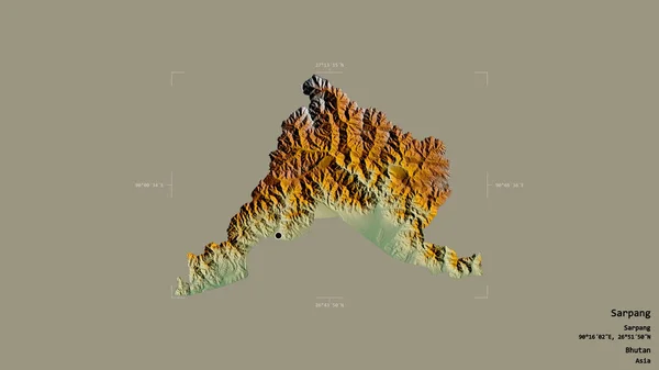 ブータンの地方 サルパンの地域は 洗練された境界線の箱の中にしっかりとした背景に隔離されています ラベル 地形図 3Dレンダリング — ストック写真