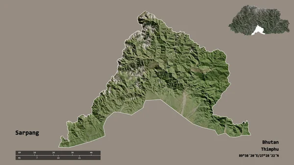 Form Sarpang Distriktet Bhutan Med Dess Huvudstad Isolerad Solid Bakgrund — Stockfoto