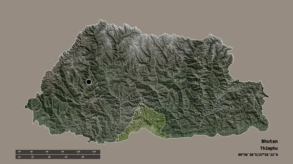 不丹以首都 主要地区分部和分离的萨班格地区为首都的经济形势严峻 卫星图像 3D渲染 — 图库照片