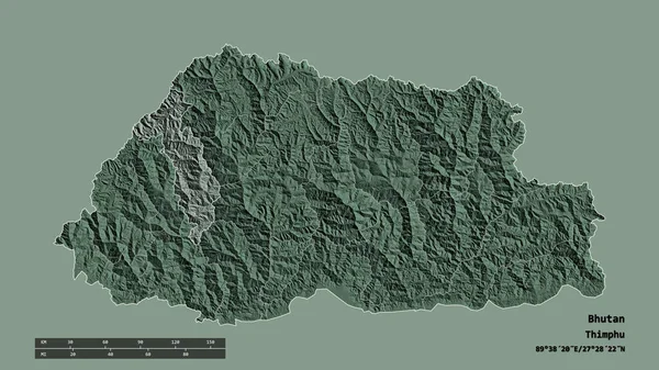 Forma Dessaturada Butão Com Sua Capital Principal Divisão Regional Área — Fotografia de Stock