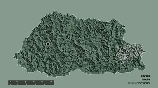 Forma Dessaturada Butão Com Sua Capital Principal Divisão Regional Área — Fotografia de Stock