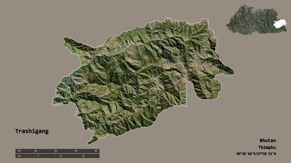 Shape Trashigang District Bhutan Its Capital Isolated Solid Background Distance — Stock Photo, Image