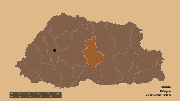 Forma Desolata Del Bhutan Con Suo Capoluogo Principale Divisione Regionale — Foto Stock