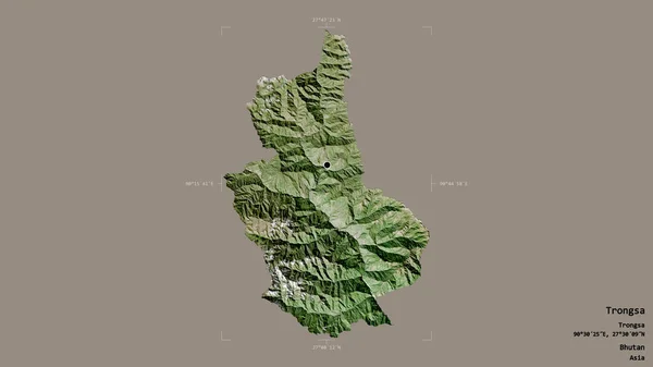 ブータンの地方であるTrongsa地区は 洗練された境界ボックスにしっかりとした背景に隔離されています ラベル 衛星画像 3Dレンダリング — ストック写真