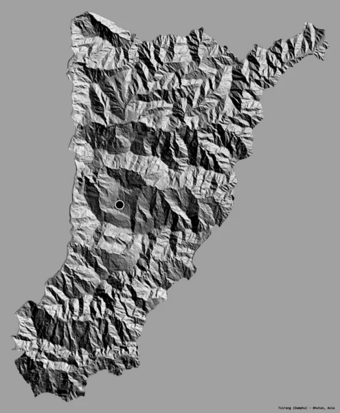 不丹地区齐朗市的形状 其首府以纯色背景隔离 Bilevel高程图 3D渲染 — 图库照片