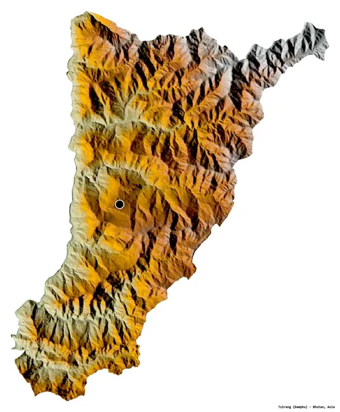 Форма Циран Район Бутана Столицей Изолированы Белом Фоне Топографическая Карта — стоковое фото