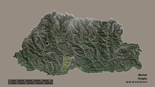 Forma Dessaturada Butão Com Sua Capital Principal Divisão Regional Área — Fotografia de Stock