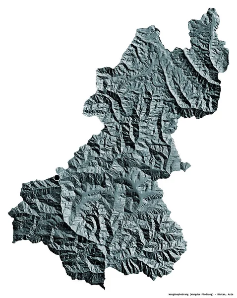 Форма Вандуэфодранга Район Бутана Столицей Изолированной Белом Фоне Цветная Карта — стоковое фото