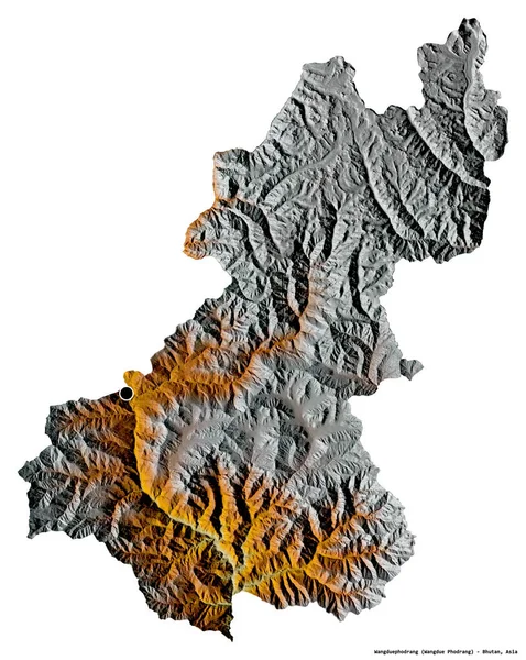 Форма Вангдуепходра Району Бутану Столицею Ізольованою Білому Тлі Карта Рельєфу — стокове фото