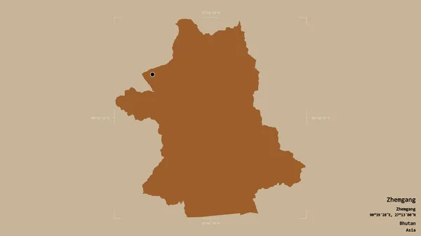 ブータンの地方 チョンガンの地域は 洗練された境界の箱の中にしっかりとした背景に隔離されています ラベル パターン化されたテクスチャの構成 3Dレンダリング — ストック写真