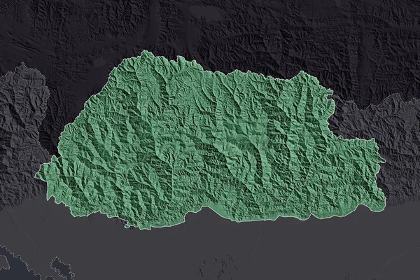ブータンの形状は 近隣地域の荒廃によって区切られています 国境だ 色の標高マップ 3Dレンダリング — ストック写真