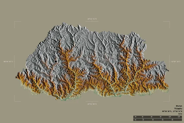 Area Bhutan Isolated Solid Background Georeferenced Bounding Box Main Regional — Stock Photo, Image