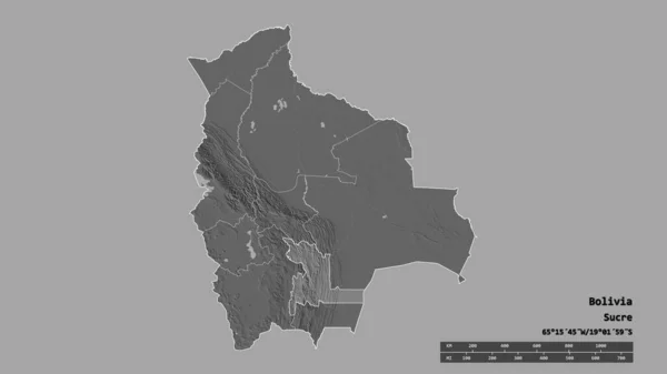 Forme Désaturée Bolivie Avec Capitale Principale Division Régionale Région Séparée — Photo
