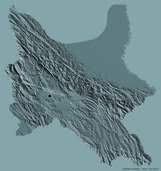 玻利维亚科恰班巴省科恰班巴的形状 其首都以纯色背景隔离 彩色高程图 3D渲染 — 图库照片
