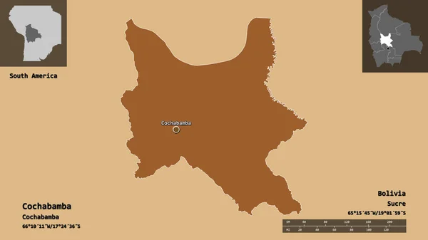 Cochabamba Bolivya Bölümü Başkenti Uzaklık Ölçeği Gösterimler Etiketler Desenli Dokuların — Stok fotoğraf