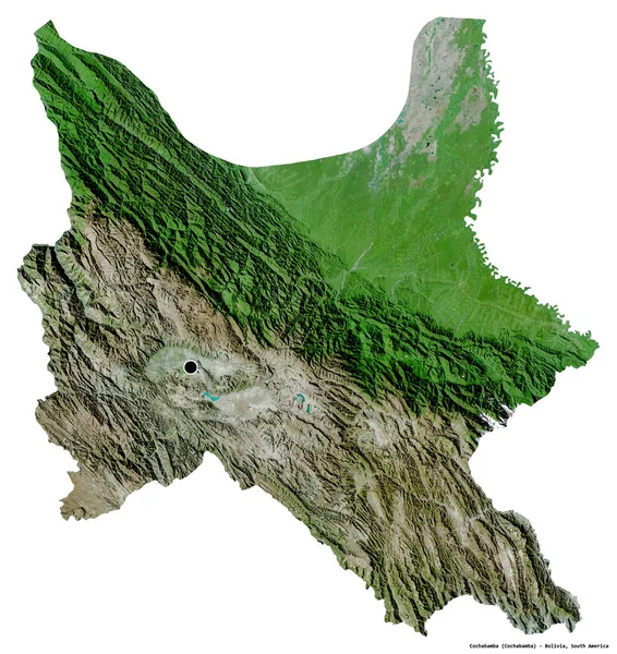 玻利维亚科恰班巴省的形状 其首都为白色背景 与世隔绝 卫星图像 3D渲染 — 图库照片