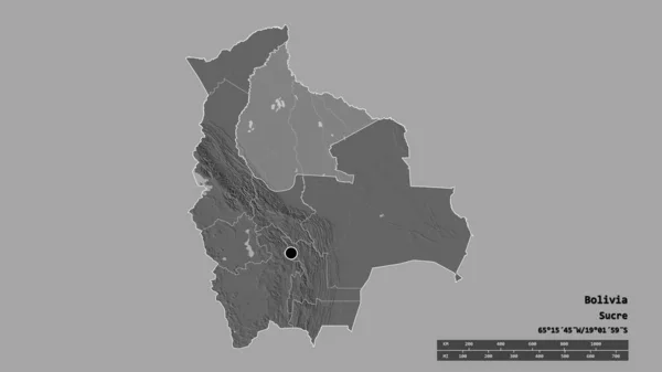 以首都 主要区域分部和分隔的贝尼地区为首都的玻利维亚的绝望面貌 Bilevel高程图 3D渲染 — 图库照片