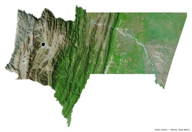 Tarija 'nın şekli, Bolivya Bölümü, başkenti beyaz arka planda izole edilmiş. Uydu görüntüleri. 3B görüntüleme