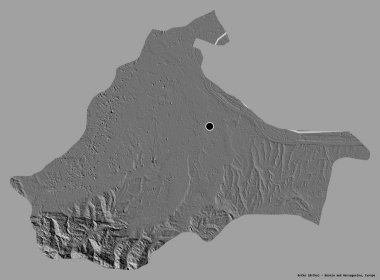 Bosna-Hersek 'in Brcko semti, başkenti sağlam bir renk zeminine sahip. Çift seviyeli yükseklik haritası. 3B görüntüleme