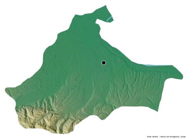 Bosna-Hersek 'in Brcko semti, başkenti beyaz arka planda izole edilmiş. Topografik yardım haritası. 3B görüntüleme