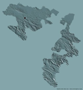 Bosna-Hersek 'in tarafı olan Repuplika Cumhuriyeti' nin başkenti sağlam bir renk arkaplanına sahip. Renkli yükseklik haritası. 3B görüntüleme