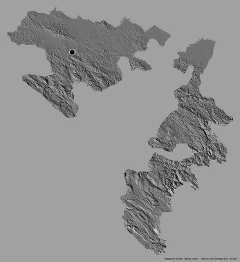 Bosna-Hersek 'in tarafı olan Repuplika Cumhuriyeti' nin başkenti sağlam bir renk arkaplanına sahip. Çift seviyeli yükseklik haritası. 3B görüntüleme