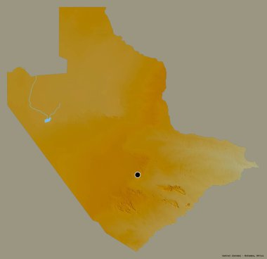 Merkezin şekli, Botswana ilçesi, başkenti katı bir renk arkaplanı ile izole edilmiş. Topografik yardım haritası. 3B görüntüleme