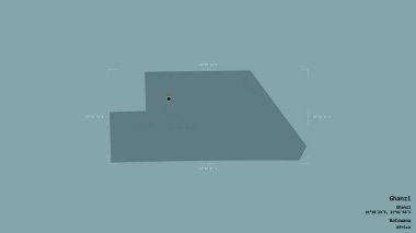 Ghanzi bölgesi, Botswana bölgesi, jeoreferatlı bir sınır kutusunda sağlam bir arka planda izole edilmiş. Etiketler. Renkli yükseklik haritası. 3B görüntüleme