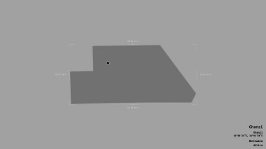 Ghanzi bölgesi, Botswana bölgesi, jeoreferatlı bir sınır kutusunda sağlam bir arka planda izole edilmiş. Etiketler. Çift seviyeli yükseklik haritası. 3B görüntüleme