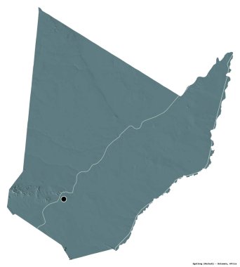 Botswana 'nın Kgatleng ilçesi, başkenti beyaz arka planda izole edilmiştir. Renkli yükseklik haritası. 3B görüntüleme