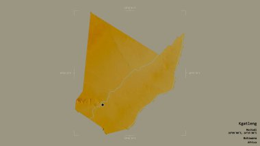 Botswana 'nın Kgatleng bölgesi, katı bir arka planda izole edilmiş bir sınır kutusunda. Etiketler. Topografik yardım haritası. 3B görüntüleme