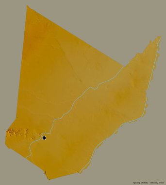 Botswana 'nın Kgatleng ilçesi, başkenti katı renk arkaplanı ile izole edilmiştir. Topografik yardım haritası. 3B görüntüleme