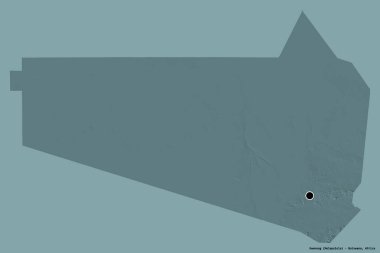 Botswana 'nın Kweneng ilçesi, başkenti katı renk arkaplanı ile izole edilmiştir. Renkli yükseklik haritası. 3B görüntüleme