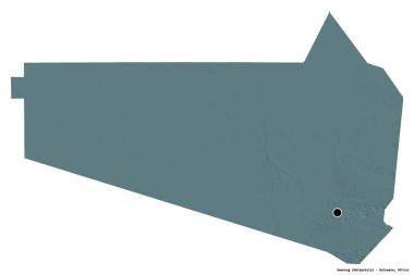 Botswana 'nın Kweneng ilçesi, başkenti beyaz arka planda izole edilmiş. Renkli yükseklik haritası. 3B görüntüleme