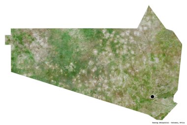 Botswana 'nın Kweneng ilçesi, başkenti beyaz arka planda izole edilmiş. Uydu görüntüleri. 3B görüntüleme