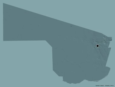 Güney 'in şekli, Botswana bölgesi, başkenti katı bir renk arkaplanı ile izole edilmiş. Renkli yükseklik haritası. 3B görüntüleme