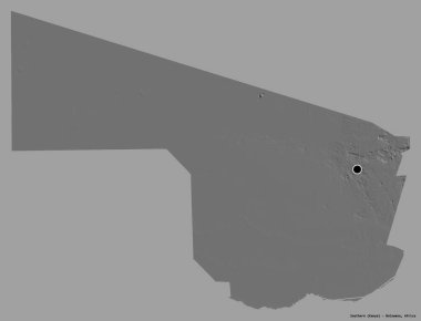 Güney 'in şekli, Botswana bölgesi, başkenti katı bir renk arkaplanı ile izole edilmiş. Çift seviyeli yükseklik haritası. 3B görüntüleme
